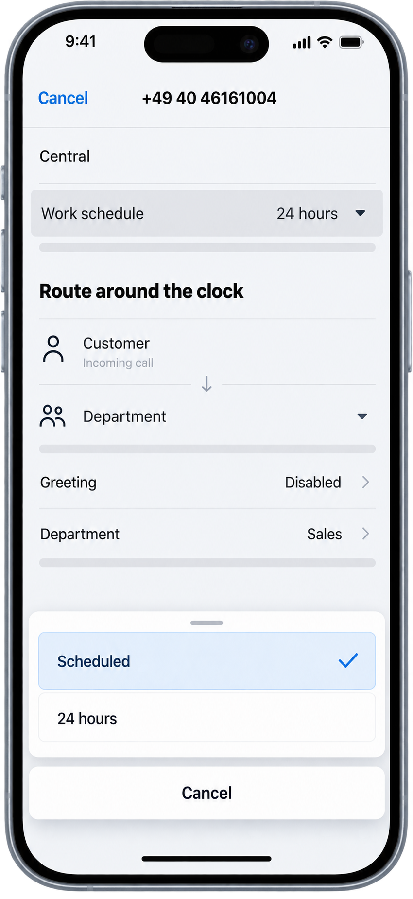 Mobile app Cloud PBX routing setup
